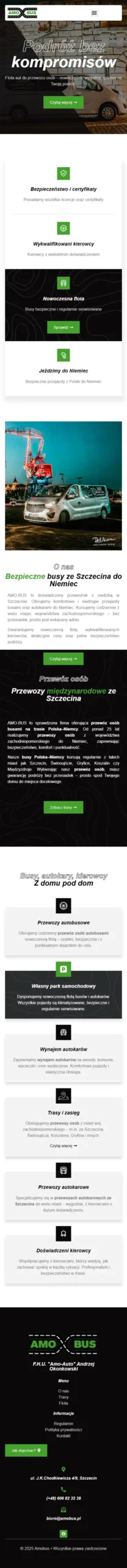 Amo Bus - zrzut strony, widok na telefonie