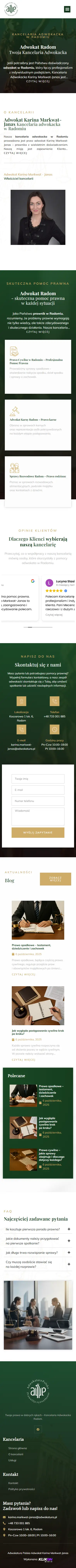 Adwokat Karina Markwat-Janas - zrzut strony, widok na telefonie