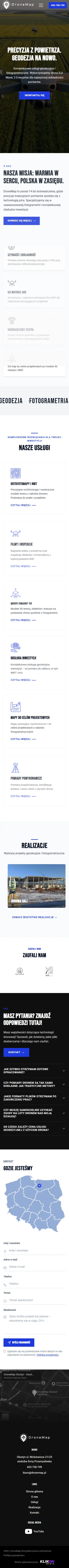 DroneMap - zrzut strony, widok na telefonie