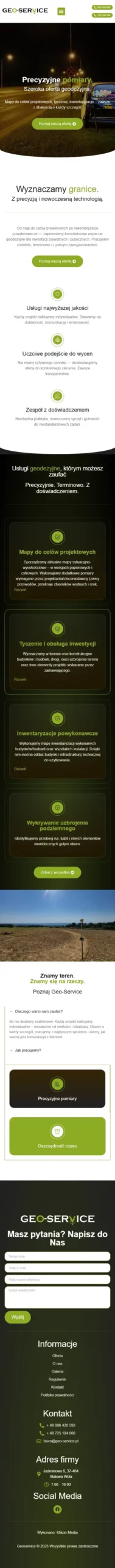 Usługi geodezyjne Geo-Service - zrzut strony, widok na telefonie