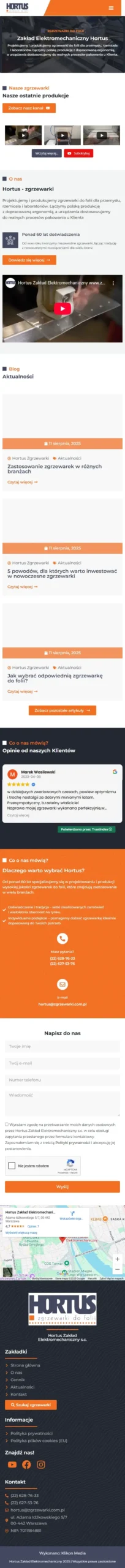 Hortus Zgrzewarki - zrzut strony, widok na telefonie