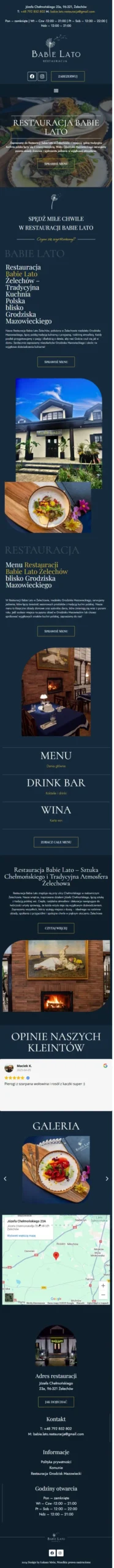 Restauracja Babie Lato - zrzut strony, widok na telefonie