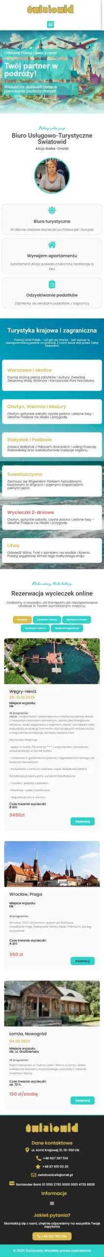 Biuro podróży Światowid - zrzut strony, widok na telefonie