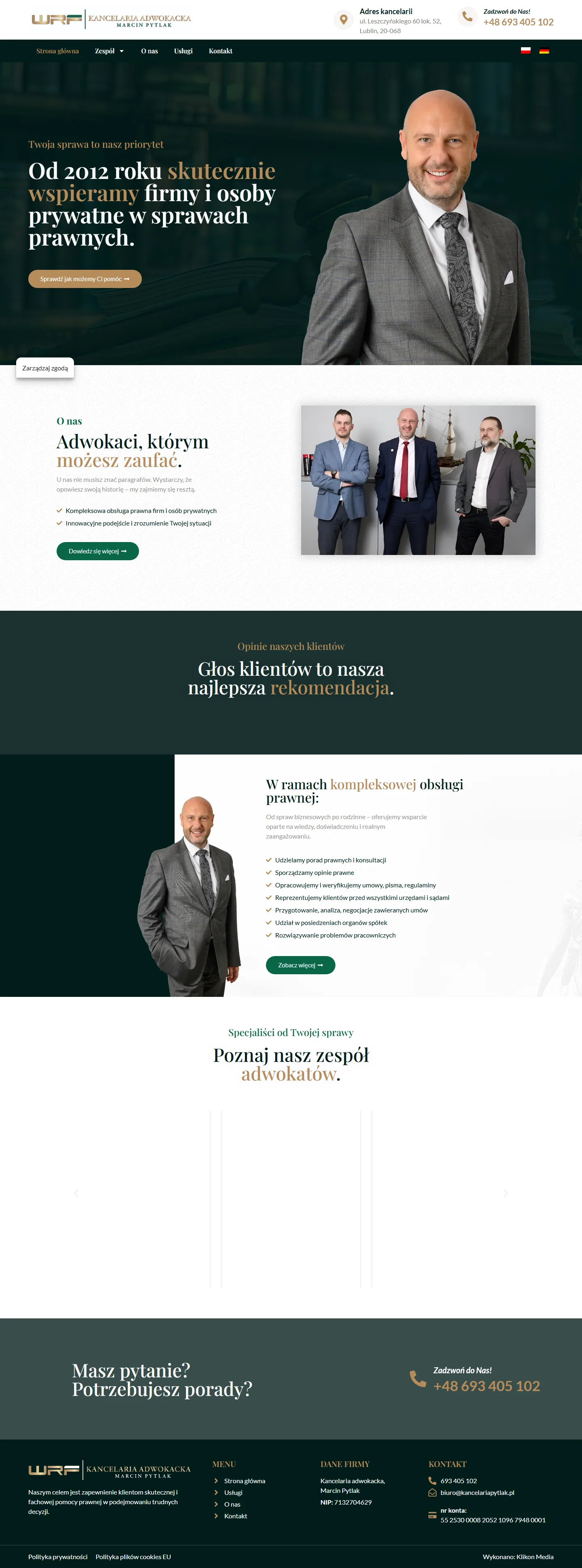 Kancelaria Adwokacka Marcin Pytlak - zrzut strony, widok na komputerze
